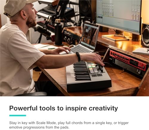 Novation Launchkey 61 MK4   61 key Semi Weighted  USB  MIDI Keyboard Controller with DAW Integration  Chord & Scale Modes  8 Drum Pads  & Arpeggiator   Includes Software Bundle for Music Production