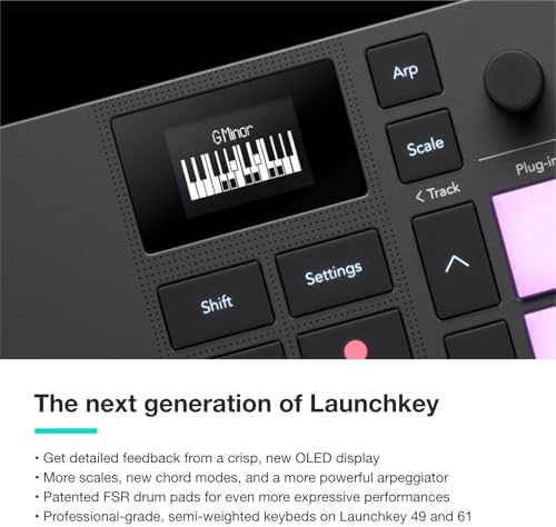 Novation Launchkey 61 MK4   61 key Semi Weighted  USB  MIDI Keyboard Controller with DAW Integration  Chord & Scale Modes  8 Drum Pads  & Arpeggiator   Includes Software Bundle for Music Production