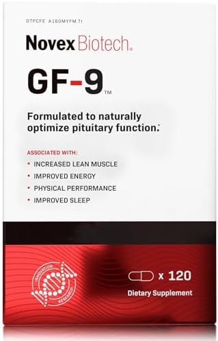 Novex Biotech GF 9   HGH Boosting Supplement for Men   Workout Complex for Men   Supports Energy  Endurance  Sleep  120 Ct  30 Day Supply 