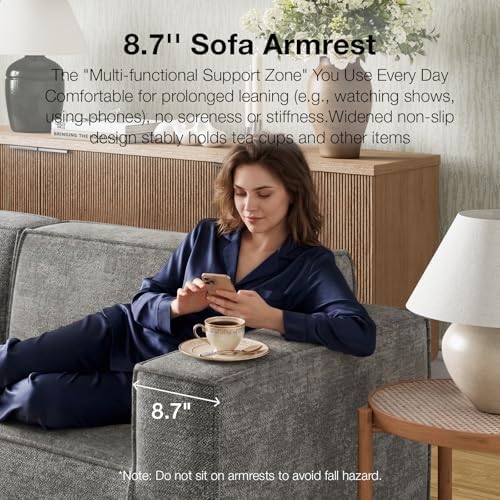 Novilla 117 7 Modular Sectional Sofa  No Assembly Cloud Sectional Couch with Smarts Coil  Support  Chenille Fabric U Shape Boneless Couch for Living Room Apartment  Dark Gray  3 Seat w/ 2 Ottoman 