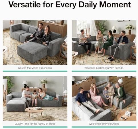 Novilla 117 7 Modular Sectional Sofa  No Assembly Cloud Sectional Couch with Smarts Coil  Support  Chenille Fabric U Shape Boneless Couch for Living Room Apartment  Dark Gray  3 Seat w/ 2 Ottoman 