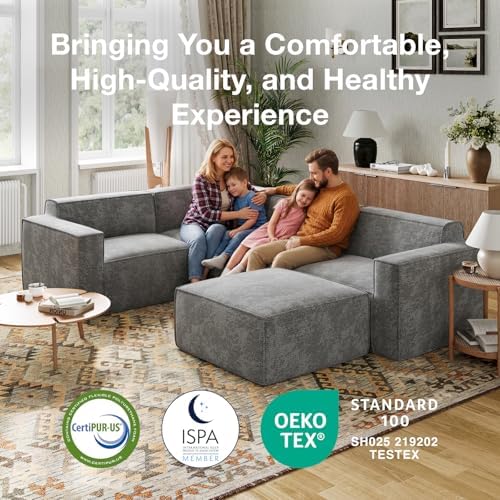 Novilla 117 7 Modular Sectional Sofa  No Assembly Cloud Sectional Couch with Smarts Coil  Support  Chenille Fabric U Shape Boneless Couch for Living Room Apartment  Dark Gray  3 Seat w/ 2 Ottoman 