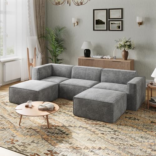 Novilla 117 7 Modular Sectional Sofa  No Assembly Cloud Sectional Couch with Smarts Coil  Support  Chenille Fabric U Shape Boneless Couch for Living Room Apartment  Dark Gray  3 Seat w/ 2 Ottoman 