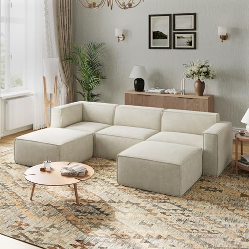 Novilla 117 7 Modular Sectional Sofa  No Assembly Cloud Sectional Couch with Smarts Coil  Support  Chenille Fabric U Shape Boneless Couch for Living Room Apartment  Dark Gray  3 Seat w/ 2 Ottoman 