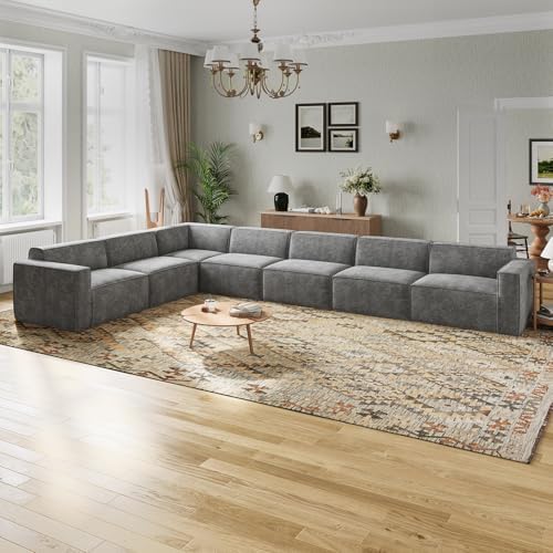 Novilla 117 7 Modular Sectional Sofa  No Assembly Cloud Sectional Couch with Smarts Coil  Support  Chenille Fabric U Shape Boneless Couch for Living Room Apartment  Dark Gray  3 Seat w/ 2 Ottoman 
