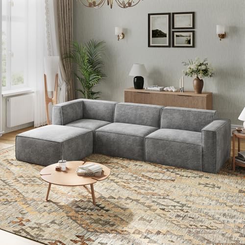 Novilla 117 7 Modular Sectional Sofa  No Assembly Cloud Sectional Couch with Smarts Coil  Support  Chenille Fabric U Shape Boneless Couch for Living Room Apartment  Dark Gray  3 Seat w/ 2 Ottoman 