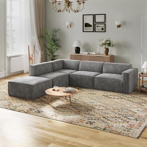 Novilla 117 7 Modular Sectional Sofa  No Assembly Cloud Sectional Couch with Smarts Coil  Support  Chenille Fabric U Shape Boneless Couch for Living Room Apartment  Dark Gray  3 Seat w/ 2 Ottoman 