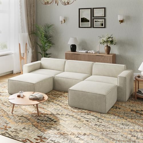 Novilla 117 7 Modular Sectional Sofa  No Assembly Cloud Sectional Couch with Smarts Coil  Support  Chenille Fabric U Shape Boneless Couch for Living Room Apartment  Dark Gray  3 Seat w/ 2 Ottoman 