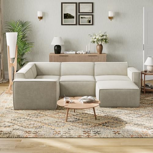 Novilla 117 7 Modular Sectional Sofa  No Assembly Cloud Sectional Couch with Smarts Coil  Support  Chenille Fabric U Shape Boneless Couch for Living Room Apartment  Dark Gray  3 Seat w/ 2 Ottoman 