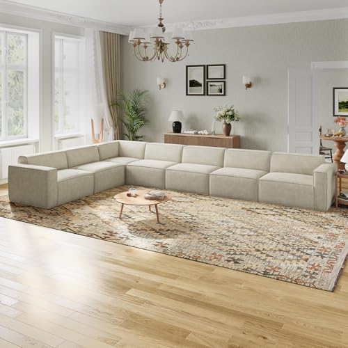 Novilla 117 7 Modular Sectional Sofa  No Assembly Cloud Sectional Couch with Smarts Coil  Support  Chenille Fabric U Shape Boneless Couch for Living Room Apartment  Dark Gray  3 Seat w/ 2 Ottoman 