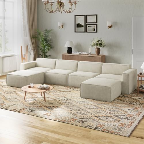 Novilla 117 7 Modular Sectional Sofa  No Assembly Cloud Sectional Couch with Smarts Coil  Support  Chenille Fabric U Shape Boneless Couch for Living Room Apartment  Dark Gray  3 Seat w/ 2 Ottoman 