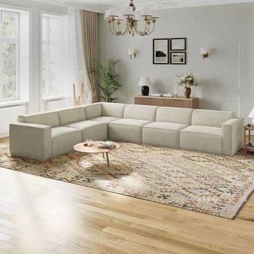 Novilla 117 7 Modular Sectional Sofa  No Assembly Cloud Sectional Couch with Smarts Coil  Support  Chenille Fabric U Shape Boneless Couch for Living Room Apartment  Dark Gray  3 Seat w/ 2 Ottoman 