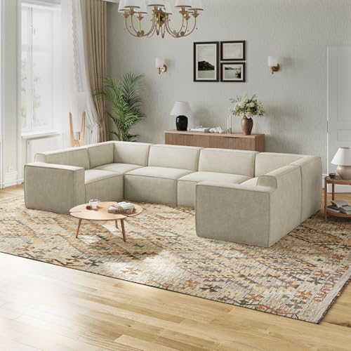 Novilla 117 7 Modular Sectional Sofa  No Assembly Cloud Sectional Couch with Smarts Coil  Support  Chenille Fabric U Shape Boneless Couch for Living Room Apartment  Dark Gray  3 Seat w/ 2 Ottoman 