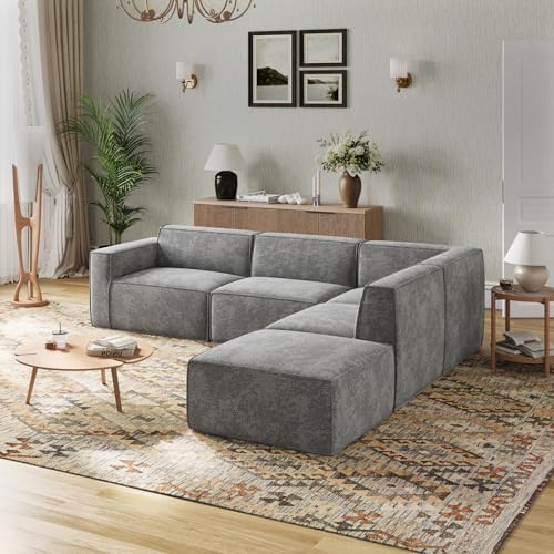 Novilla 117 7 Modular Sectional Sofa  No Assembly Cloud Sectional Couch with Smarts Coil  Support  Chenille Fabric U Shape Boneless Couch for Living Room Apartment  Dark Gray  3 Seat w/ 2 Ottoman 