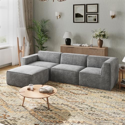 Novilla 117 7 Modular Sectional Sofa  No Assembly Cloud Sectional Couch with Smarts Coil  Support  Chenille Fabric U Shape Boneless Couch for Living Room Apartment  Dark Gray  3 Seat w/ 2 Ottoman 