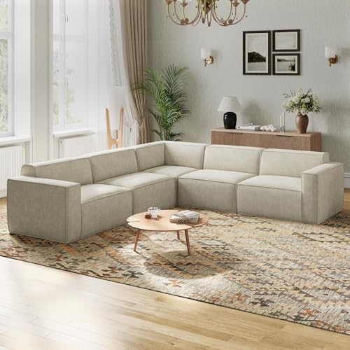 Novilla 117 7 Modular Sectional Sofa  No Assembly Cloud Sectional Couch with Smarts Coil  Support  Chenille Fabric U Shape Boneless Couch for Living Room Apartment  Dark Gray  3 Seat w/ 2 Ottoman 