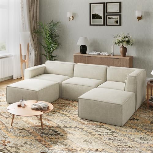Novilla 117 7 Modular Sectional Sofa  No Assembly Cloud Sectional Couch with Smarts Coil  Support  Chenille Fabric U Shape Boneless Couch for Living Room Apartment  Dark Gray  3 Seat w/ 2 Ottoman 