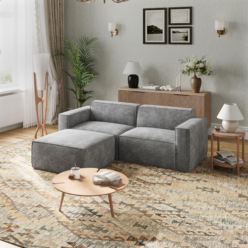 Novilla 117 7 Modular Sectional Sofa  No Assembly Cloud Sectional Couch with Smarts Coil  Support  Chenille Fabric U Shape Boneless Couch for Living Room Apartment  Dark Gray  3 Seat w/ 2 Ottoman 