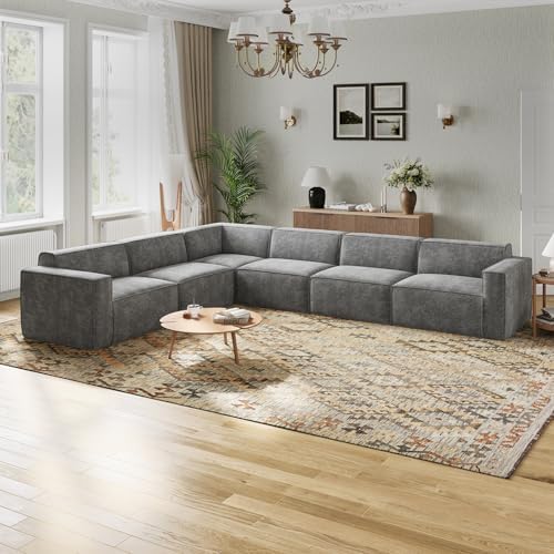 Novilla 117 7 Modular Sectional Sofa  No Assembly Cloud Sectional Couch with Smarts Coil  Support  Chenille Fabric U Shape Boneless Couch for Living Room Apartment  Dark Gray  3 Seat w/ 2 Ottoman 