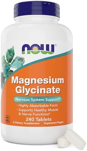 Now Foods Magnesium Glycinate  240 Tablets   Supports Healthy Muscle and Nerve Functions   Non GMO