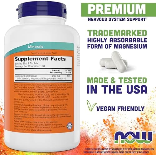 Now Foods Magnesium Glycinate  240 Tablets   Supports Healthy Muscle and Nerve Functions   Non GMO