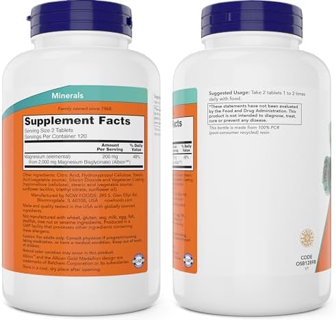 Now Foods Magnesium Glycinate  240 Tablets   Supports Healthy Muscle and Nerve Functions   Non GMO