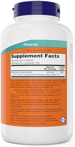 Now Foods Magnesium Glycinate  240 Tablets   Supports Healthy Muscle and Nerve Functions   Non GMO