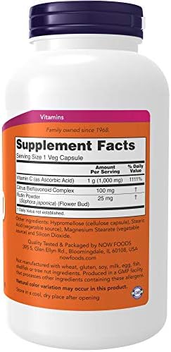 Now Supplements  Vitamin C 1 000 with 100 mg of Bioflavonoids  Antioxidant Protection   250 Veg Capsules  Pack of 2