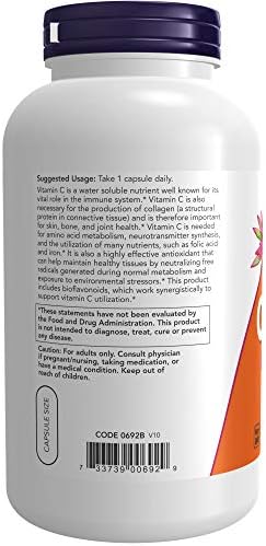 Now Supplements  Vitamin C 1 000 with 100 mg of Bioflavonoids  Antioxidant Protection   250 Veg Capsules  Pack of 2