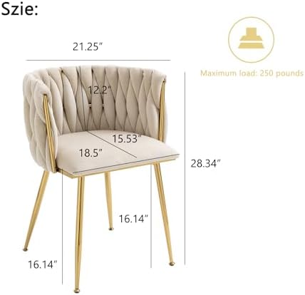 Nrizc Velvet Dining Chairs Set of 2  Woven Upholstered Dining Chairs with Gold Metal Legs  Modern Accent Chairs for Living Room  Dining Room  Kitchen