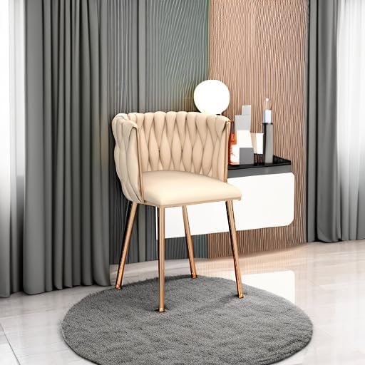 Nrizc Velvet Dining Chairs Set of 2  Woven Upholstered Dining Chairs with Gold Metal Legs  Modern Accent Chairs for Living Room  Dining Room  Kitchen