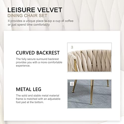 Nrizc Velvet Dining Chairs Set of 2  Woven Upholstered Dining Chairs with Gold Metal Legs  Modern Accent Chairs for Living Room  Dining Room  Kitchen