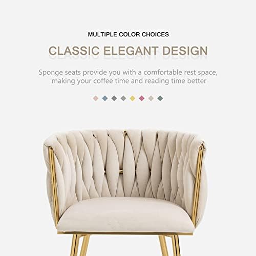 Nrizc Velvet Dining Chairs Set of 2  Woven Upholstered Dining Chairs with Gold Metal Legs  Modern Accent Chairs for Living Room  Dining Room  Kitchen