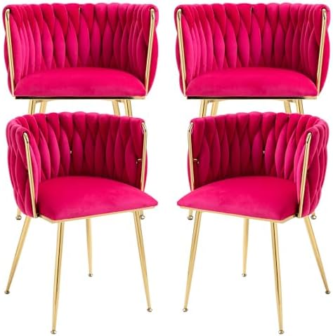 Nrizc Velvet Dining Chairs Set of 2  Woven Upholstered Dining Chairs with Gold Metal Legs  Modern Accent Chairs for Living Room  Dining Room  Kitchen