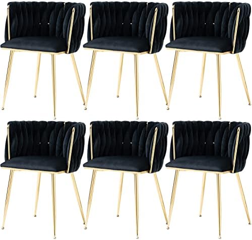Nrizc Velvet Dining Chairs Set of 2  Woven Upholstered Dining Chairs with Gold Metal Legs  Modern Accent Chairs for Living Room  Dining Room  Kitchen