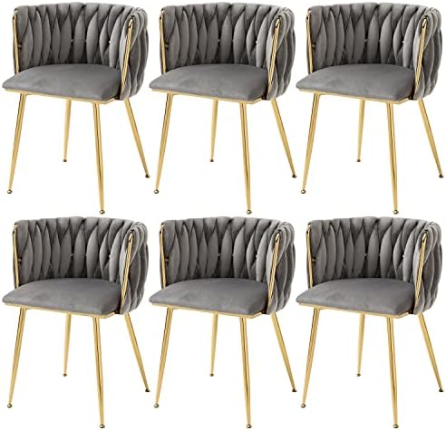 Nrizc Velvet Dining Chairs Set of 2  Woven Upholstered Dining Chairs with Gold Metal Legs  Modern Accent Chairs for Living Room  Dining Room  Kitchen