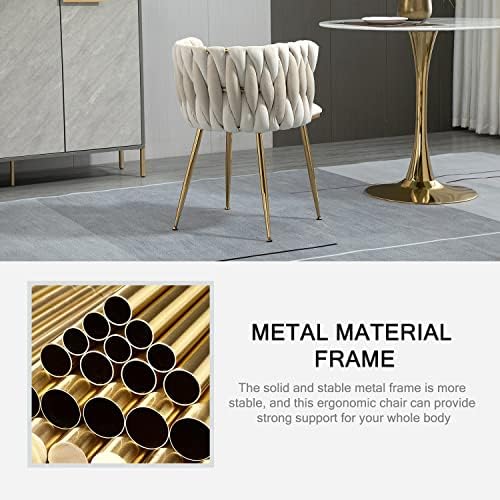 Nrizc Velvet Dining Chairs Set of 2  Woven Upholstered Dining Chairs with Gold Metal Legs  Modern Accent Chairs for Living Room  Dining Room  Kitchen