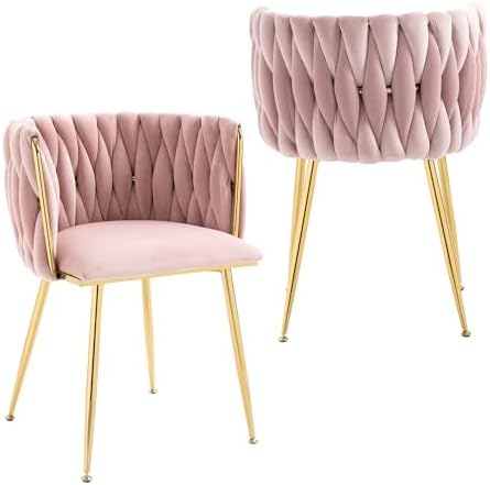 Nrizc Velvet Dining Chairs Set of 2  Woven Upholstered Dining Chairs with Gold Metal Legs  Modern Accent Chairs for Living Room  Dining Room  Kitchen