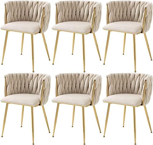 Nrizc Velvet Dining Chairs Set of 2  Woven Upholstered Dining Chairs with Gold Metal Legs  Modern Accent Chairs for Living Room  Dining Room  Kitchen