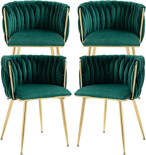 Nrizc Velvet Dining Chairs Set of 2  Woven Upholstered Dining Chairs with Gold Metal Legs  Modern Accent Chairs for Living Room  Dining Room  Kitchen