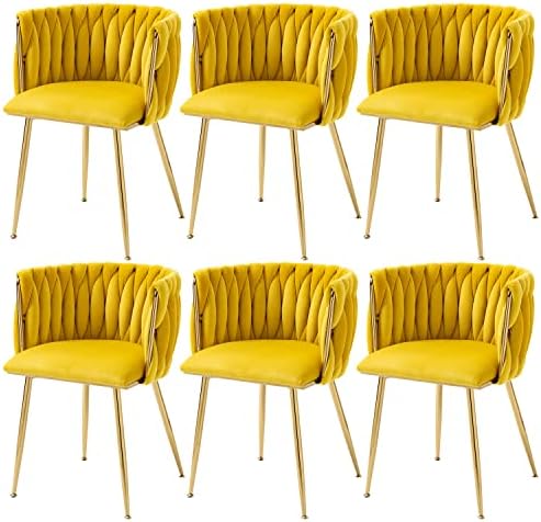 Nrizc Velvet Dining Chairs Set of 2  Woven Upholstered Dining Chairs with Gold Metal Legs  Modern Accent Chairs for Living Room  Dining Room  Kitchen