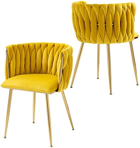 Nrizc Velvet Dining Chairs Set of 2  Woven Upholstered Dining Chairs with Gold Metal Legs  Modern Accent Chairs for Living Room  Dining Room  Kitchen