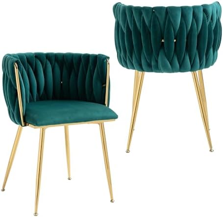 Nrizc Velvet Dining Chairs Set of 2  Woven Upholstered Dining Chairs with Gold Metal Legs  Modern Accent Chairs for Living Room  Dining Room  Kitchen