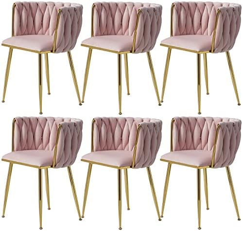 Nrizc Velvet Dining Chairs Set of 2  Woven Upholstered Dining Chairs with Gold Metal Legs  Modern Accent Chairs for Living Room  Dining Room  Kitchen