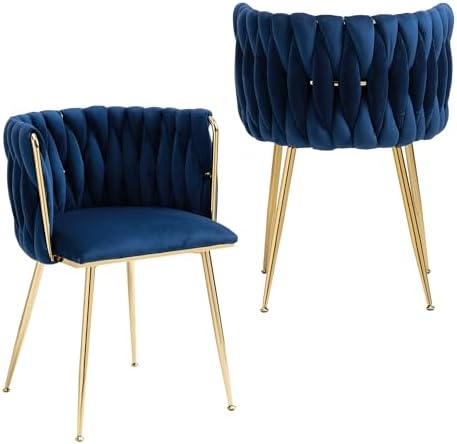 Nrizc Velvet Dining Chairs Set of 2  Woven Upholstered Dining Chairs with Gold Metal Legs  Modern Accent Chairs for Living Room  Dining Room  Kitchen