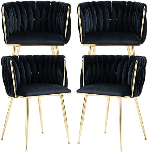 Nrizc Velvet Dining Chairs Set of 2  Woven Upholstered Dining Chairs with Gold Metal Legs  Modern Accent Chairs for Living Room  Dining Room  Kitchen