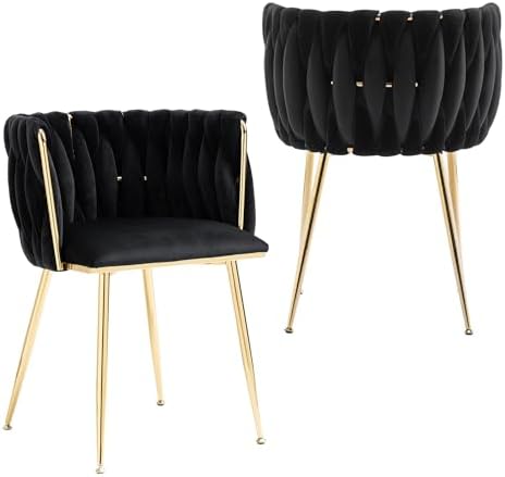 Nrizc Velvet Dining Chairs Set of 2  Woven Upholstered Dining Chairs with Gold Metal Legs  Modern Accent Chairs for Living Room  Dining Room  Kitchen