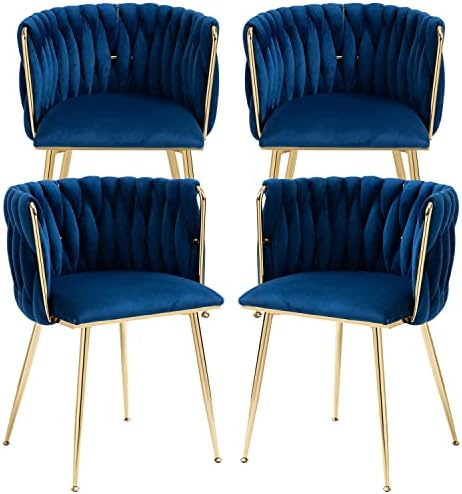 Nrizc Velvet Dining Chairs Set of 2  Woven Upholstered Dining Chairs with Gold Metal Legs  Modern Accent Chairs for Living Room  Dining Room  Kitchen