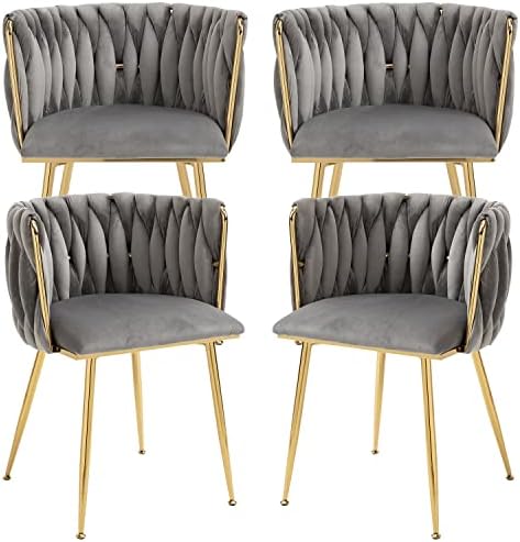 Nrizc Velvet Dining Chairs Set of 2  Woven Upholstered Dining Chairs with Gold Metal Legs  Modern Accent Chairs for Living Room  Dining Room  Kitchen