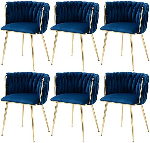 Nrizc Velvet Dining Chairs Set of 2  Woven Upholstered Dining Chairs with Gold Metal Legs  Modern Accent Chairs for Living Room  Dining Room  Kitchen